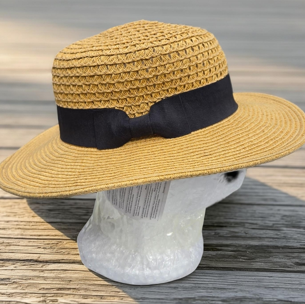 Straw Hat with Black Ribbon Sun Protection Whimsical